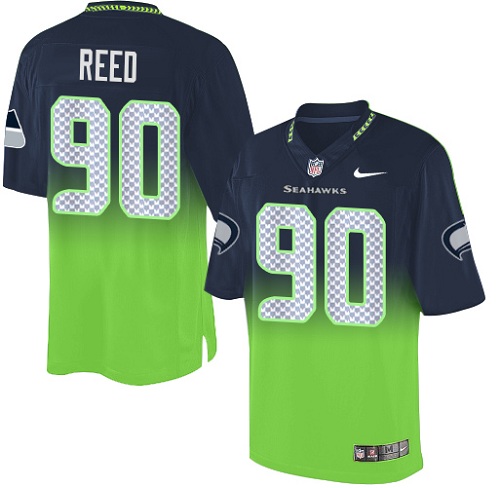 Men's Limited Jarran Reed Nike Jersey Navy/Green - #90 Fadeaway NFL Seattle Seahawks